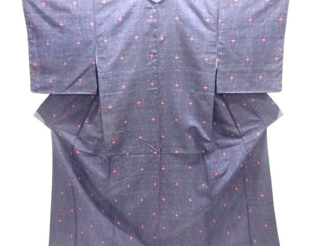 JAPANESE KIMONO / UNUSED TSUMUGI / WOVEN GEOMETRIC PATTERN 